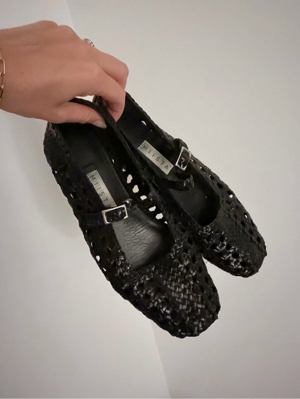 Miista Black Woven Mary Jane Flats with Buckle Strap - Picture 3 of 5